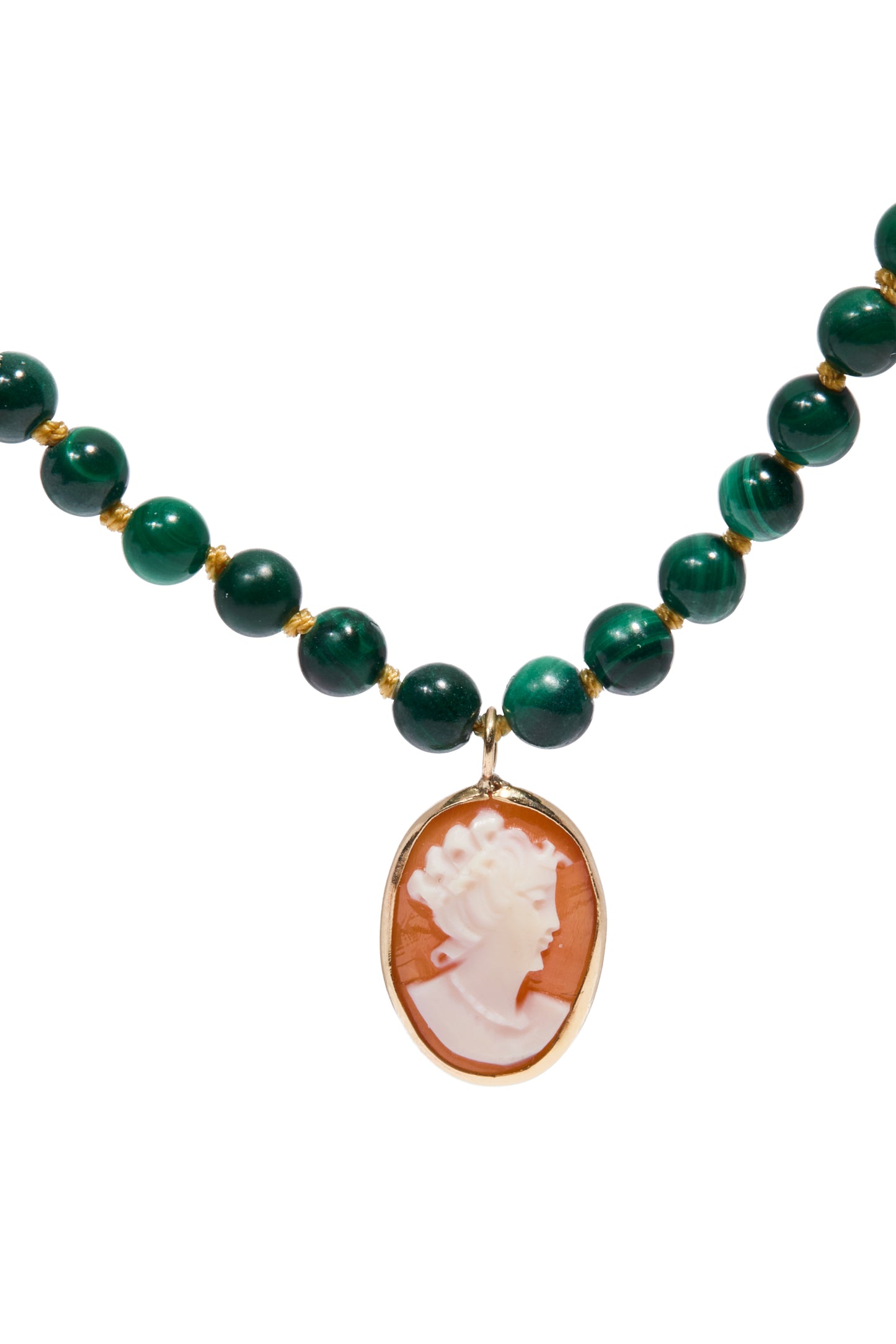 Malahit taşlı cameo altın kolye